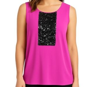 Ellen Tracy Pink Sleeveless Blouse Sequin Embellished Tank Top Casual Party XS‎